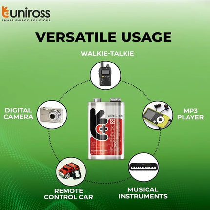 Uniross 9V Rechargeable Battery Pre-Charged Compatible for High Drainage Devices Ni-MH 210 mAh Capacity