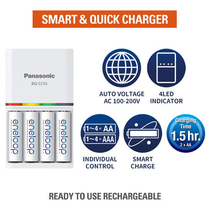 Panasonic BQ-CC55N Eneloop Smart and Quick Charger for Ni-MH Battery Cell