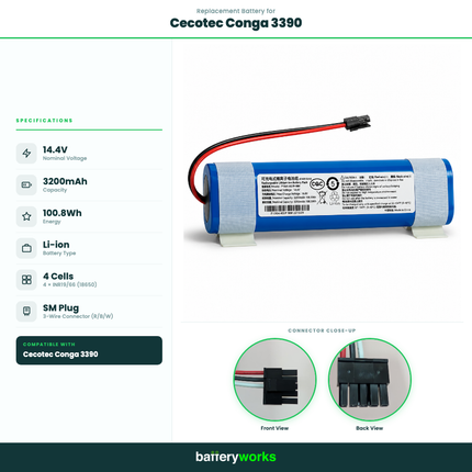 14.4V 3200mAh Li-ion Replacement Battery for Xiaomi, Wyze, Viomi & Cecotec Robot Vacuum