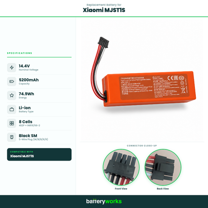 14.4V 5200mAh Li-ion Replacement Battery for Xiaomi Mi Robot Vacuum
