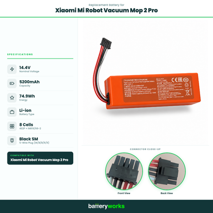 14.4V 5200mAh Li-ion Replacement Battery for Xiaomi Mi Robot Vacuum