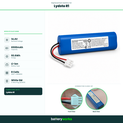 14.4V 5200mAh Li-ion Replacement Battery for Laresar, Ultenic, Airrobo & Compatible Robot Vacuums
