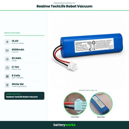 14.4V 5200mAh Li-ion Replacement Battery for Laresar, Ultenic, Airrobo & Compatible Robot Vacuums