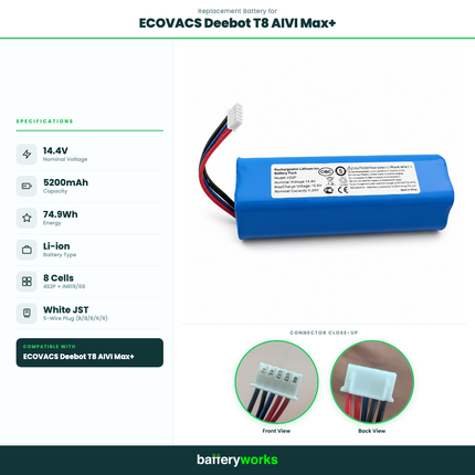 14.4V 5200mAh Li-ion Replacement Battery for ECOVACS Deebot Robot Vacuum