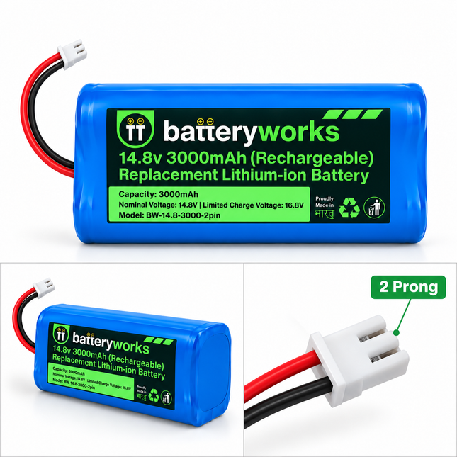 14.8V 3000mAh Li-ion Replacement Battery for Shark Ion Robot (2-Prong Connector)