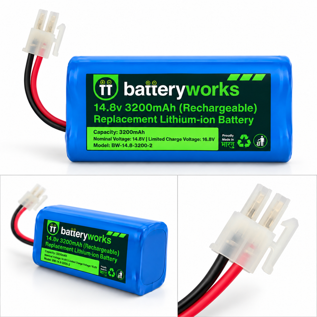 BatteryWorks 14.8V 3200mAh Li-ion replacement battery pack for ILIFE robot vacuum - multi-angle view