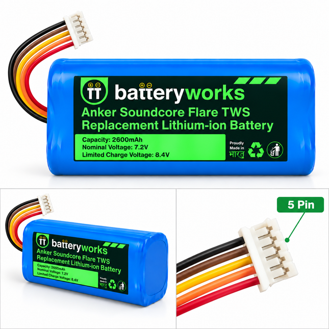 Anker Soundcore Flare TWS Replacement Battery - 3-pack view with 5-pin connector detail