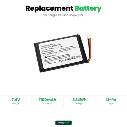 Bang & Olufsen Beoplay P2 Speaker - Replacement Battery (Lithium Polymer Battery, 7.4V, 1100mAh)