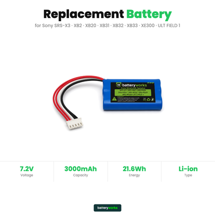 Sony SRS-X3 SRS-XB2 SRS-XB20 SRS-XB31 SRS-XB32 SRS-XB33 SRS-XE300 ULT FIELD 1 Replacement Battery 3000mAh | BatteryWorks
