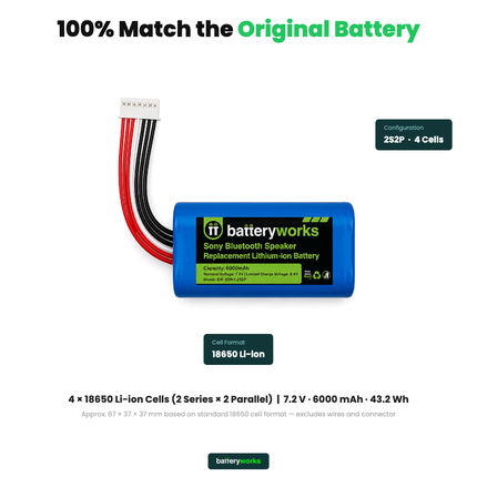 Sony SRS-X30 SRS-XB3 SRS-XB30 SRS-XB40 SRS-XB41 SRS-XB43 SRS-XG300 Replacement Battery 6000mAh | BatteryWorks