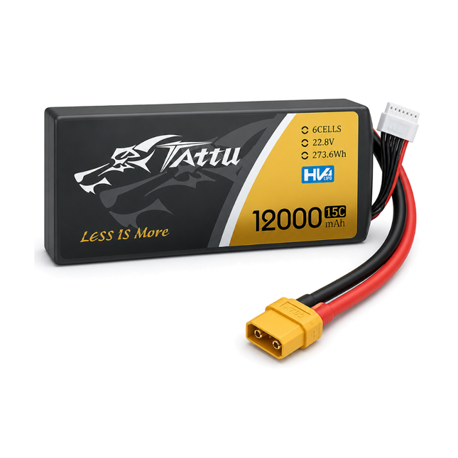 Tattu 12000mAh 15C 6S 22.8V HV LiPo Drone Battery XT90 | BatteryWorks