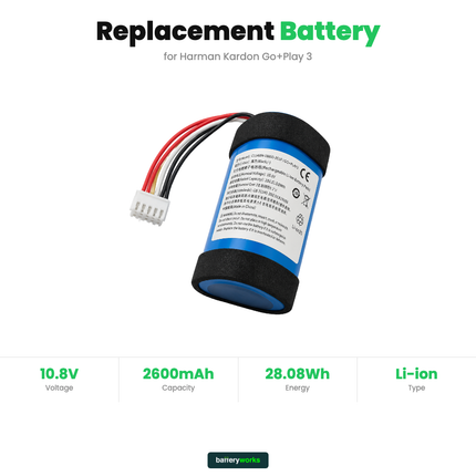 Harman Kardon Go+Play 3 Speaker - Replacement Battery (Lithium-ion Battery, 10.8V, 2600mAh)