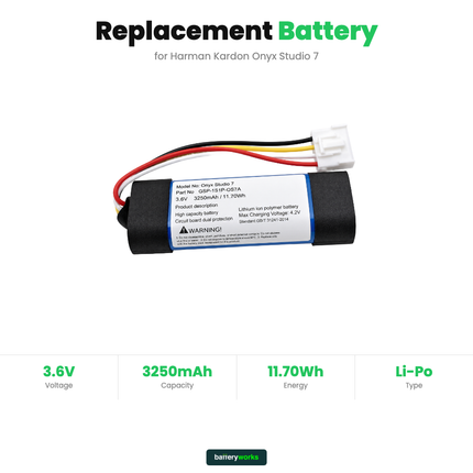 Harman Kardon Onyx Studio 7 Speaker - Replacement Battery (Lithium Polymer Battery, 3.6V, 3250mAh)